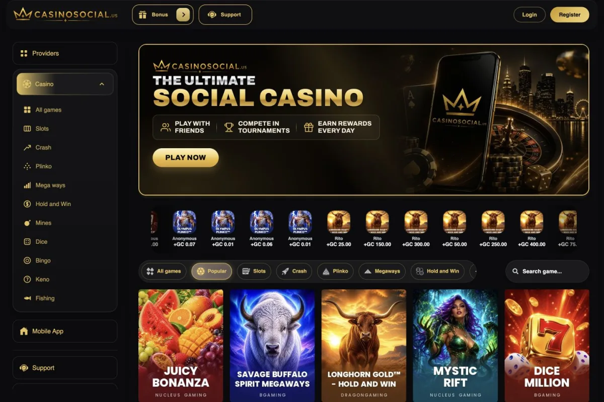 Casino Social — interface